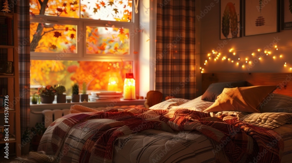 Cozy Bedroom with Autumn View Cozy Bedroom with Autumn View