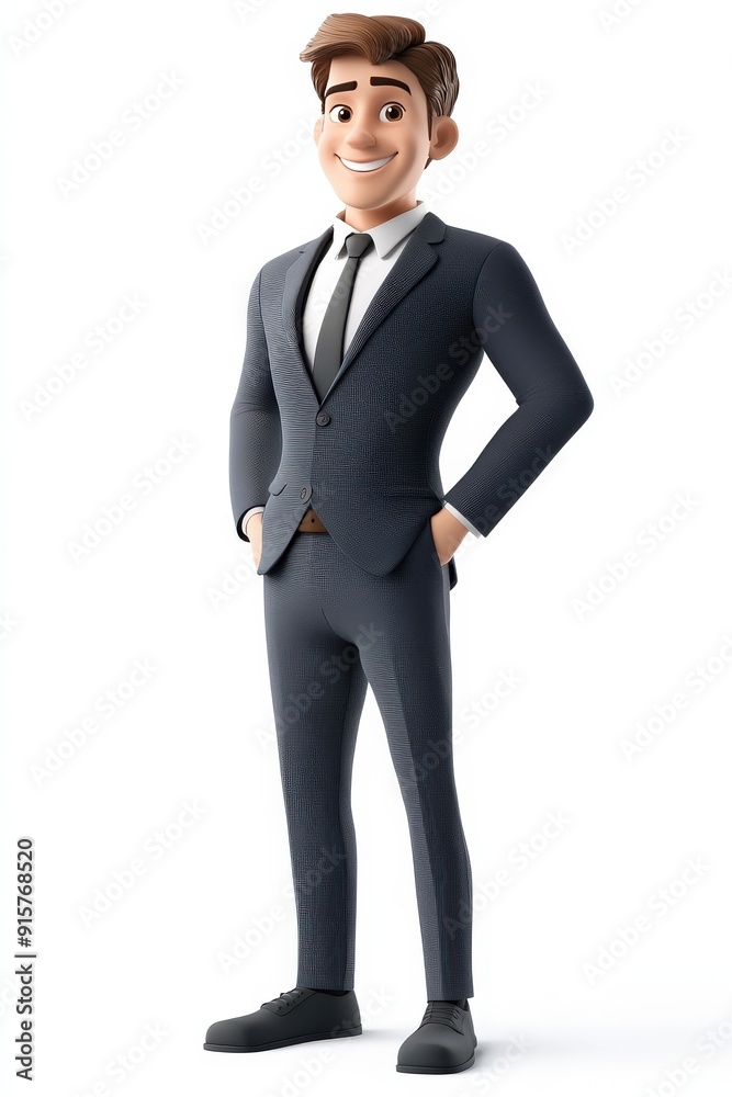 A cheerful animated character in a suit, representing professionalism and confidence. A cheerful animated character in a suit, representing professionalism and confidence.