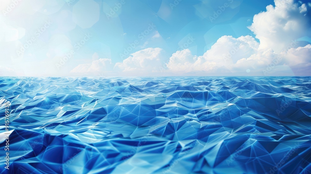 Fototapeta premium Geometric abstract sea background with triangular water waves