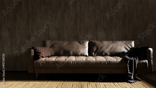 part of the empty room with the sofa 3d