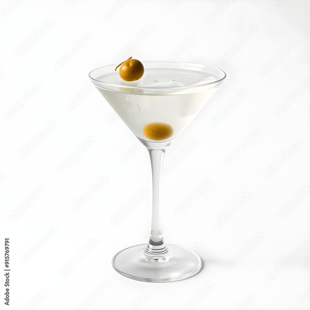 martini cocktail, presented in a chilled martini glass,isolated, white background