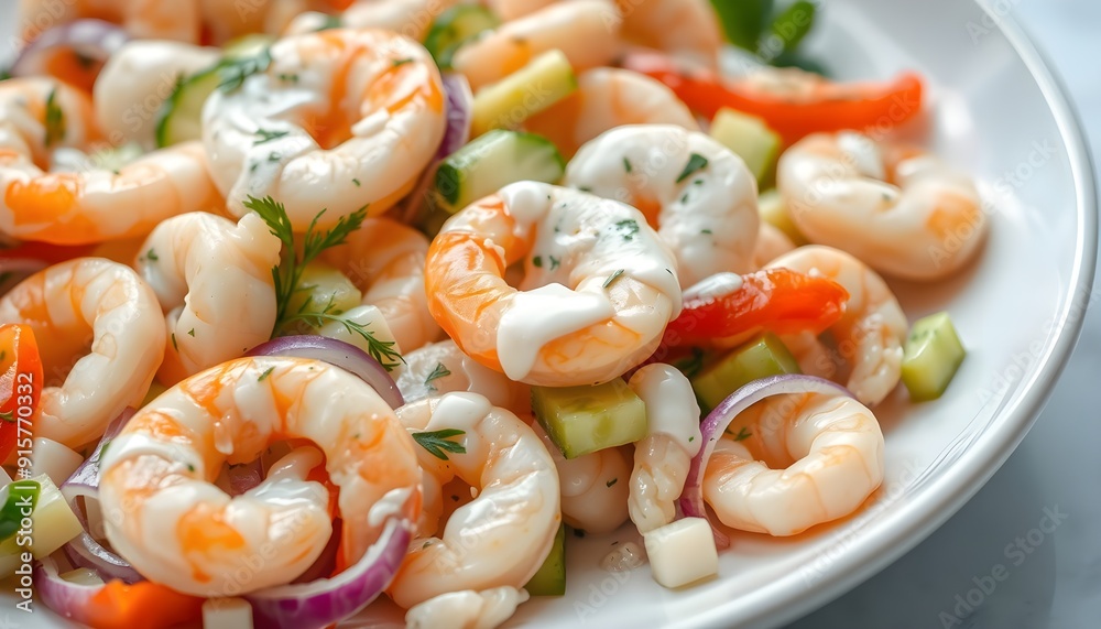 seafood salad, presented in a glass bowl, isolated, white background. seafood salad, presented in a glass bowl, isolated, white background.