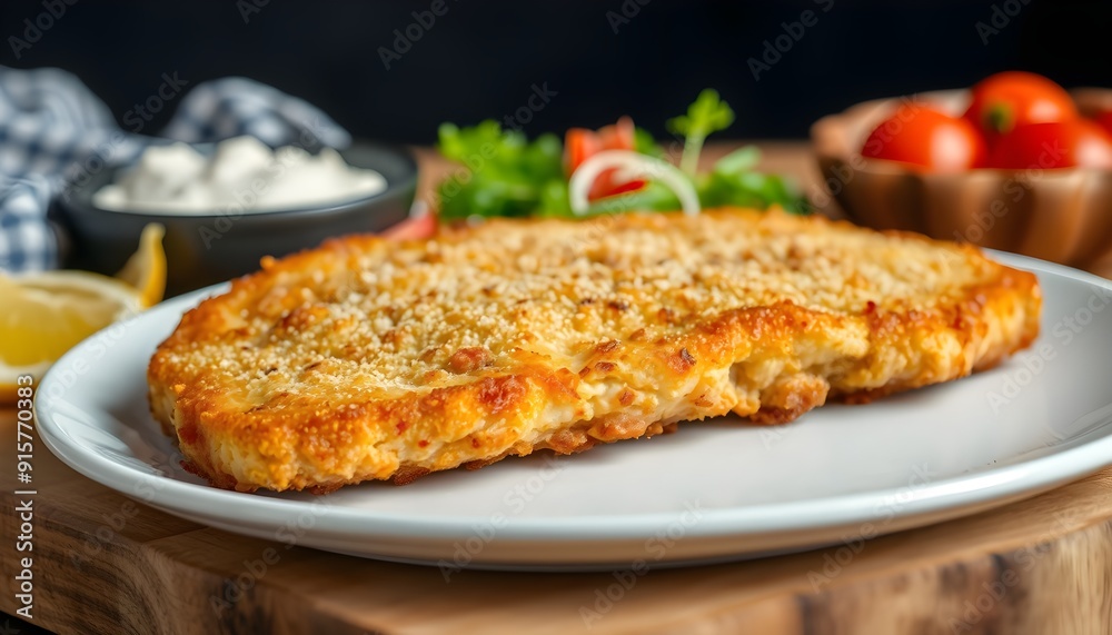 German schnitzel cutlet with a focus on the golden-brown breading and the juicy meat German schnitzel cutlet with a focus on the golden-brown breading and the juicy meat