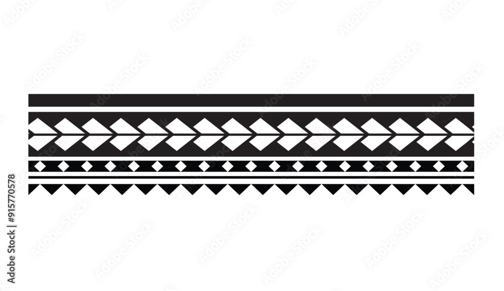 Polynesian tattoo design tribal border.Tribal design ethnic ornament maori band.Samoan Tattoo ribbon sleeve bracelet.Fabric seamless isolated hawaiian armband pattern on white background. Polynesian tattoo design tribal border.Tribal design ethnic ornament maori band.Samoan Tattoo ribbon sleeve bracelet.Fabric seamless isolated hawaiian armband pattern on white background.