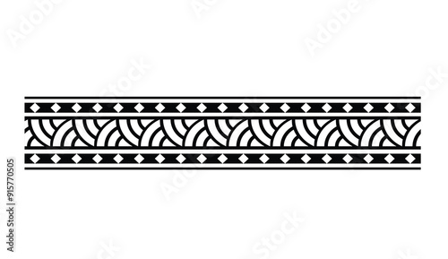 Polynesian tattoo design tribal border.Tribal design ethnic ornament maori band.Samoan Tattoo ribbon sleeve bracelet.Fabric seamless isolated hawaiian armband pattern on white background. 