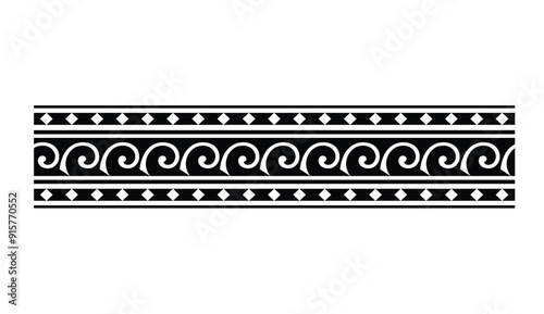 Polynesian tattoo design tribal border.Tribal design ethnic ornament maori band.Samoan Tattoo ribbon sleeve bracelet.Fabric seamless isolated hawaiian armband pattern on white background. 