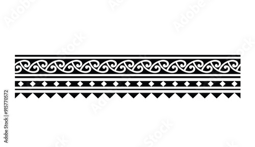 Polynesian tattoo design tribal border.Tribal design ethnic ornament maori band.Samoan Tattoo ribbon sleeve bracelet.Fabric seamless isolated hawaiian armband pattern on white background. 