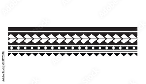 Polynesian tattoo design tribal border.Tribal design ethnic ornament maori band.Samoan Tattoo ribbon sleeve bracelet.Fabric seamless isolated hawaiian armband pattern on white background. 
