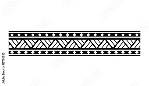 Polynesian tattoo design tribal border.Tribal design ethnic ornament maori band.Samoan Tattoo ribbon sleeve bracelet.Fabric seamless isolated hawaiian armband pattern on white background. 