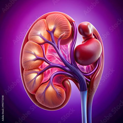 close up of a kidney with a purple background
