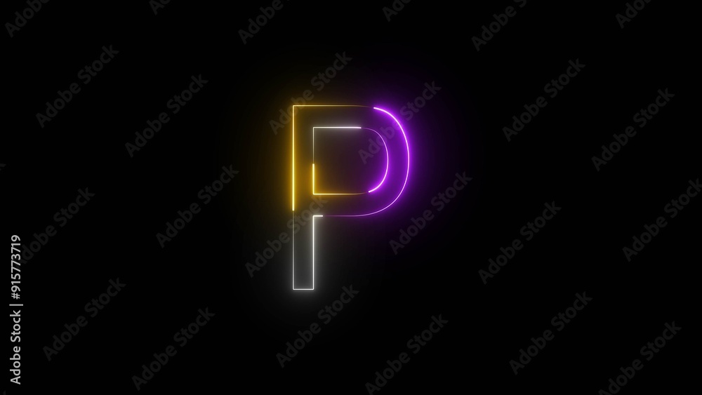 Abstract Bright Neon Letter Illustration on Black Background. Abstract Bright Neon Letter Illustration on Black Background.