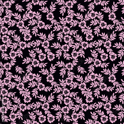 Elegance pink floral stems seamless pattern on a grey background. Vector hand drawn. Artistic, abstract flowers and tiny leaves, buds bells printing. Template for designs, fabric, fashion, textile
