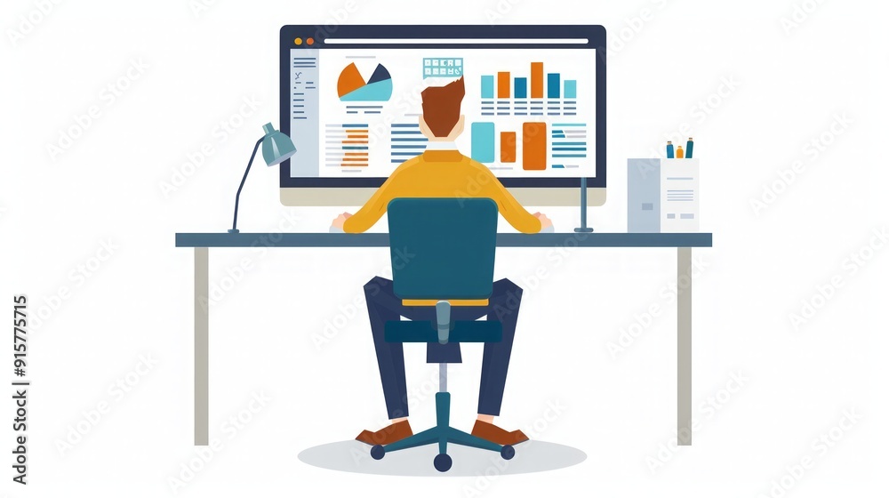 Businessman Analyzing Data on Computer - Charts and Graphs Businessman Analyzing Data on Computer - Charts and Graphs