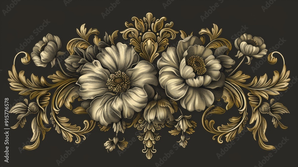 Elegant Baroque-style flowers with intricate details and ornate patterns Elegant Baroque-style flowers with intricate details and ornate patterns