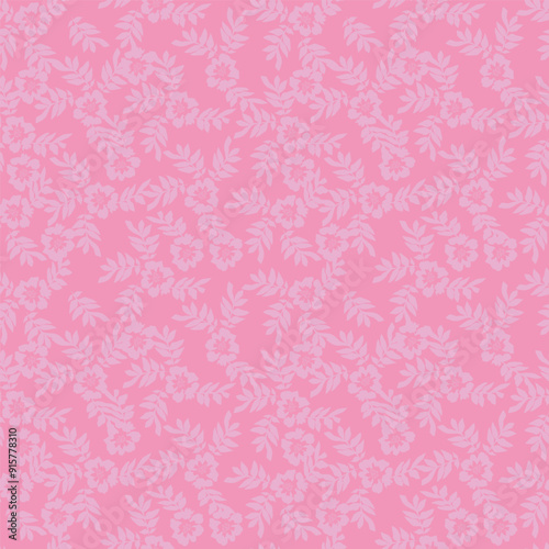 Elegance pink floral stems seamless pattern on a grey background. Vector hand drawn. Artistic, abstract flowers and tiny leaves, buds bells printing. Template for designs, fabric, fashion, textile
