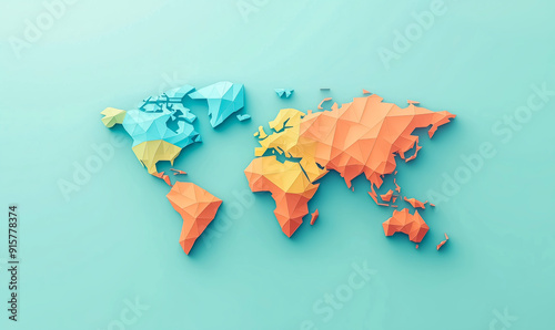 A colorful world map made of triangles. The map is divided into four sections, each with a different color #915778374