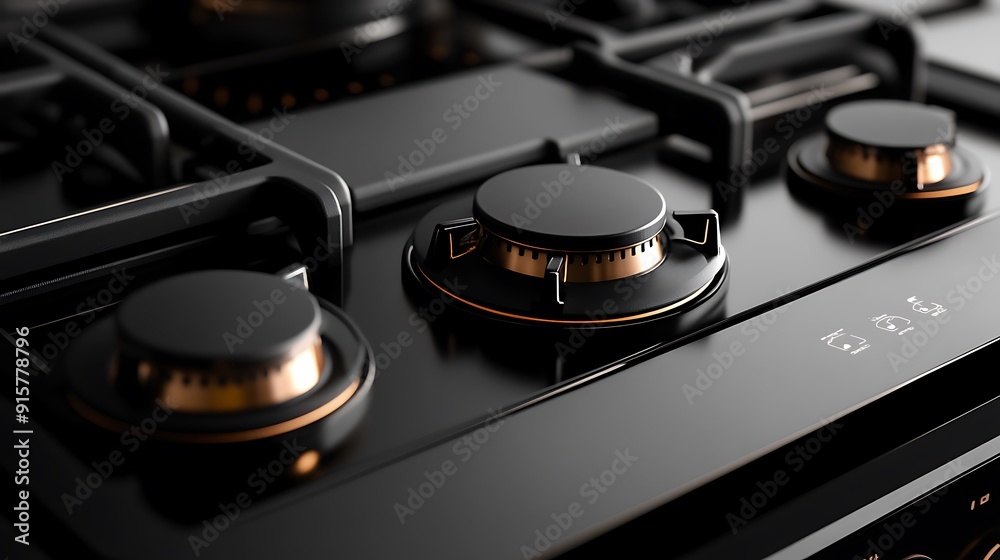 Black and Gold Gas Stovetop with Burners Black and Gold Gas Stovetop with Burners
