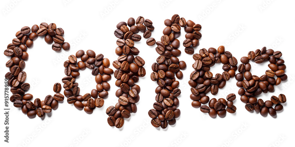 Coffee typography made from roasted beans, creative design, transparent background Coffee typography made from roasted beans, creative design, transparent background