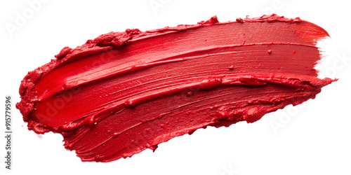 Bright red lipstick smear with rich pigment, transparent background