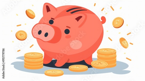 pink piggy bank with gold coins clip art preview