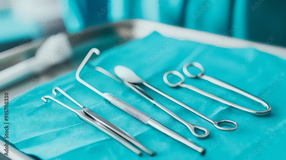 Close-up of dental tools arranged on a sterile tray, highlighting precision and readiness for dental procedures.
