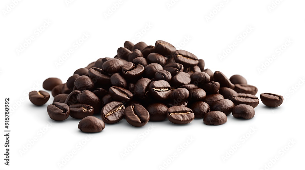 Naklejka premium A Pile of Roasted Coffee Beans Isolated on White