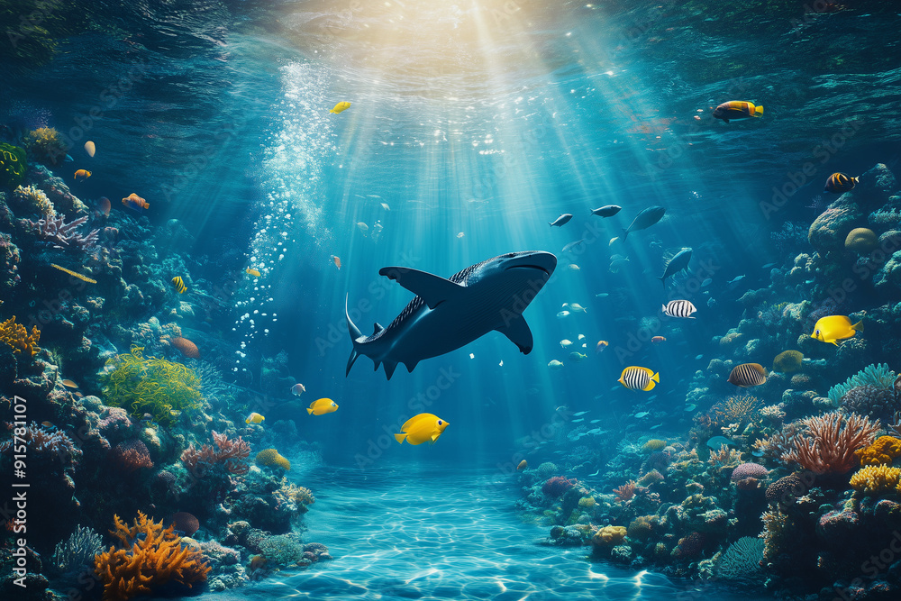 Fototapeta premium Shark Swimming Through Coral Reef
