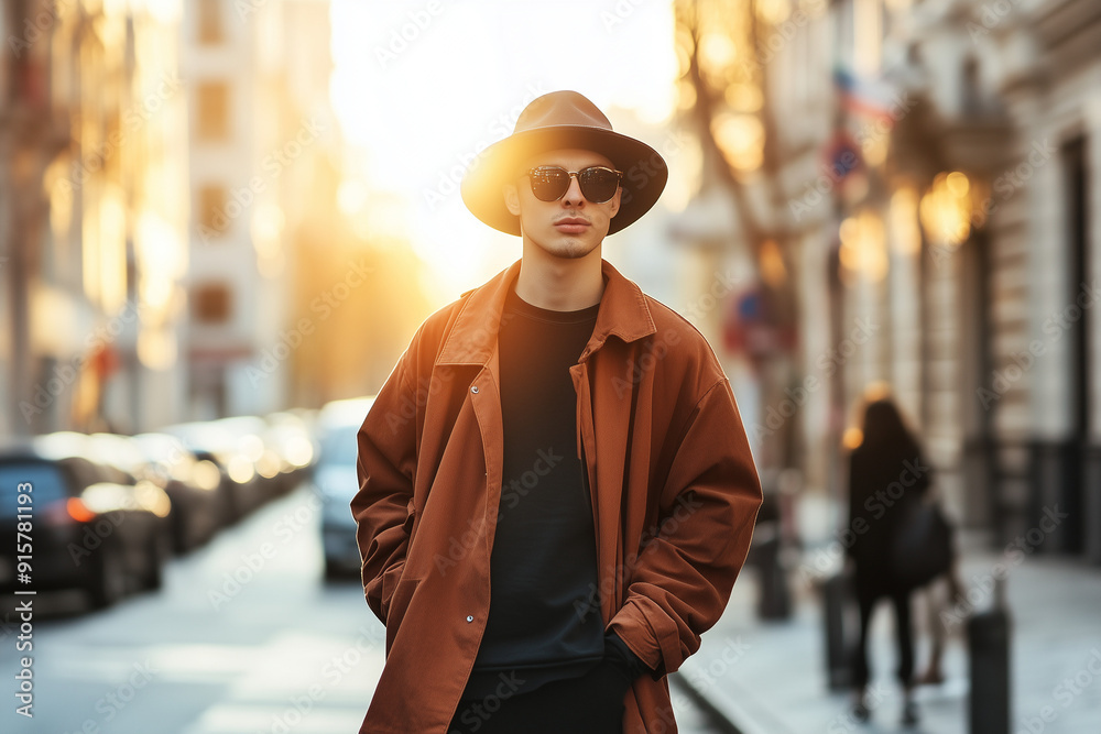 Stylish Man in City with Golden Light Stylish Man in City with Golden Light