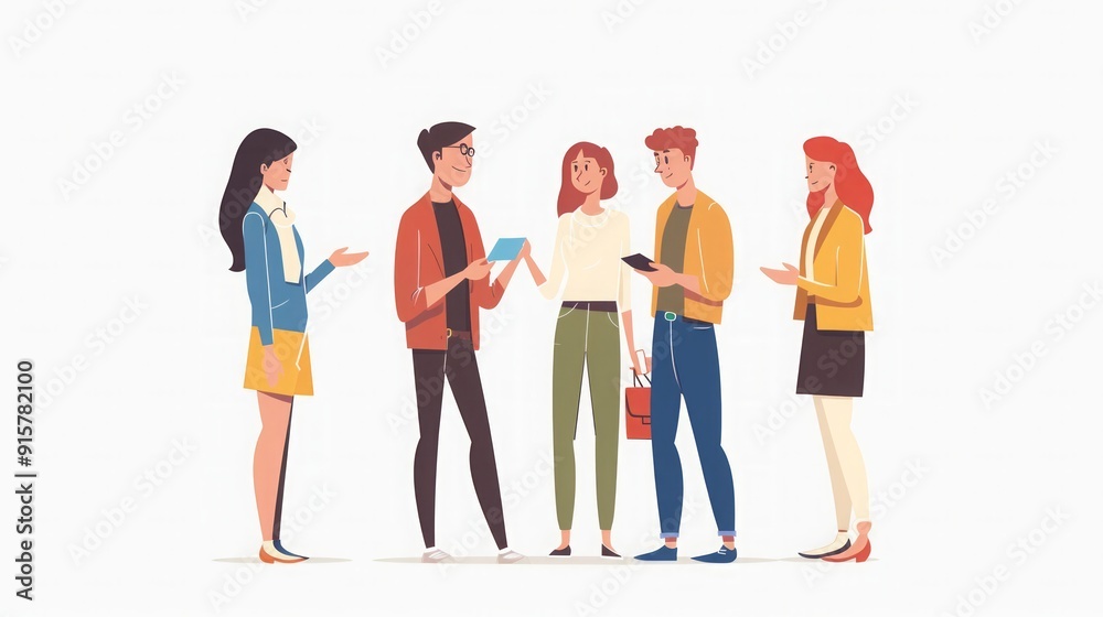 Obraz premium Group of Friends Talking and Smiling Together - Illustration