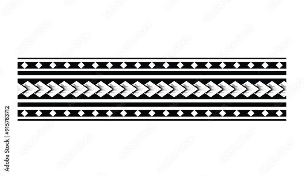 Polynesian tattoo design tribal border. Tribal design ethnic ornament maori band. Samoan Tattoo ribbon sleeve bracelet. Fabric seamless isolated hawaiian armband pattern on white background. Polynesian tattoo design tribal border. Tribal design ethnic ornament maori band. Samoan Tattoo ribbon sleeve bracelet. Fabric seamless isolated hawaiian armband pattern on white background.