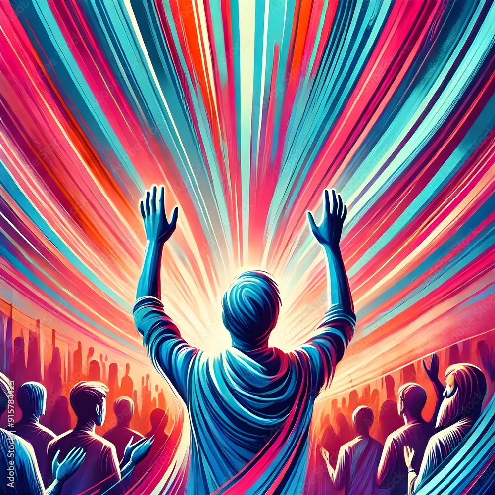 Worship singing raised hand looking uplifted flat vector illustration Worship singing raised hand looking uplifted flat vector illustration