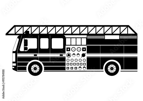 Fire Engine or Fire Truck Sign Symbol. Fire Emergency Rescue Truck. Vector Illustration Isolated on White Background.