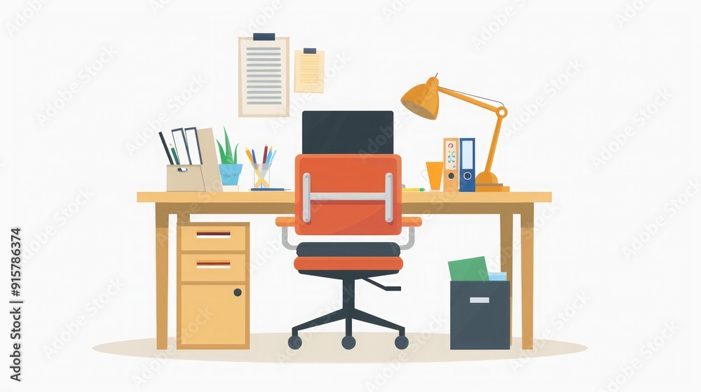 Modern Office Workspace with Desk, Chair, and Lamp Modern Office Workspace with Desk, Chair, and Lamp
