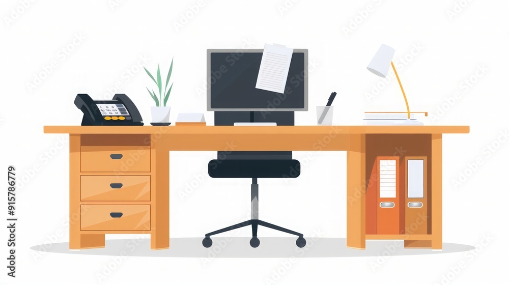 Modern Office Desk with Computer, Chair, and Lamp Modern Office Desk with Computer, Chair, and Lamp