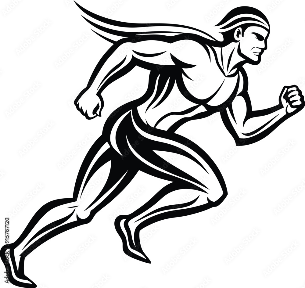 Obraz premium Silhouette vector logo of an athletic runner in motion, simple shapes and lines, white background