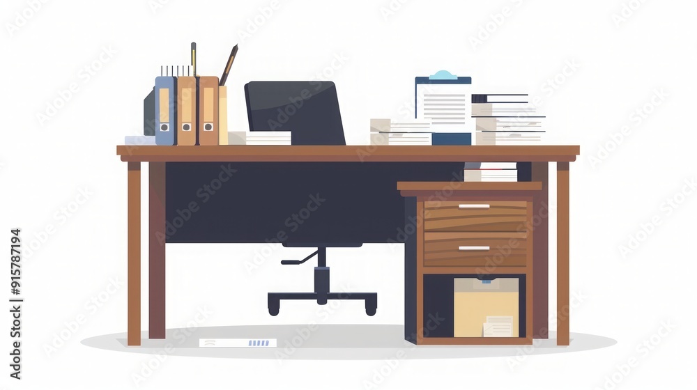 Organized Office Desk with Computer and Supplies Organized Office Desk with Computer and Supplies