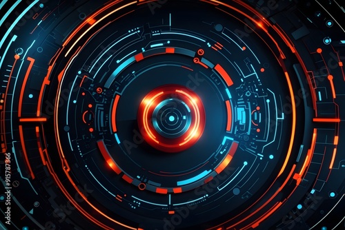 Wallpaper Mural Digital circles with blue glowing dots and sci-fi HUD circle. Big Data visualization into cyberspace. Network Information Decay. Futuristic background. Vector illustration. EPS 10.
 Torontodigital.ca