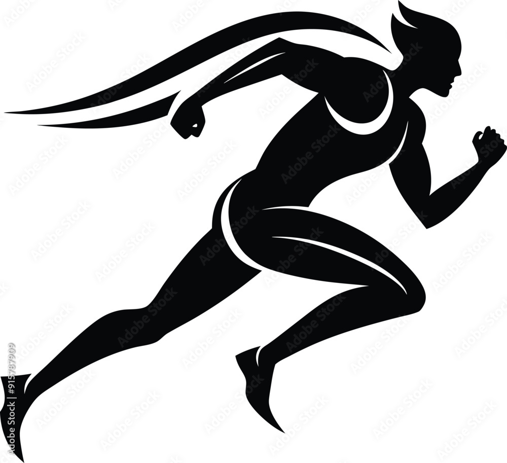 Silhouette vector logo of an athletic runner in motion, simple shapes and lines, white background Silhouette vector logo of an athletic runner in motion, simple shapes and lines, white background