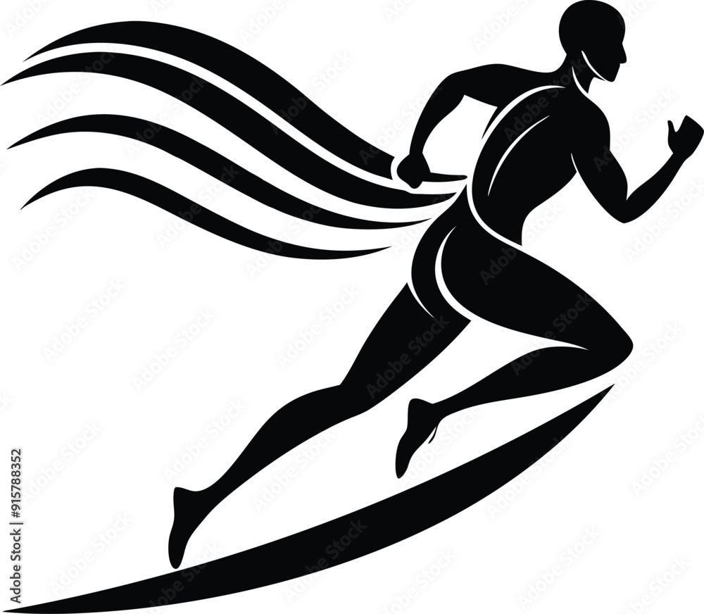 Silhouette vector logo of an athletic runner in motion, simple shapes and lines, white background Silhouette vector logo of an athletic runner in motion, simple shapes and lines, white background