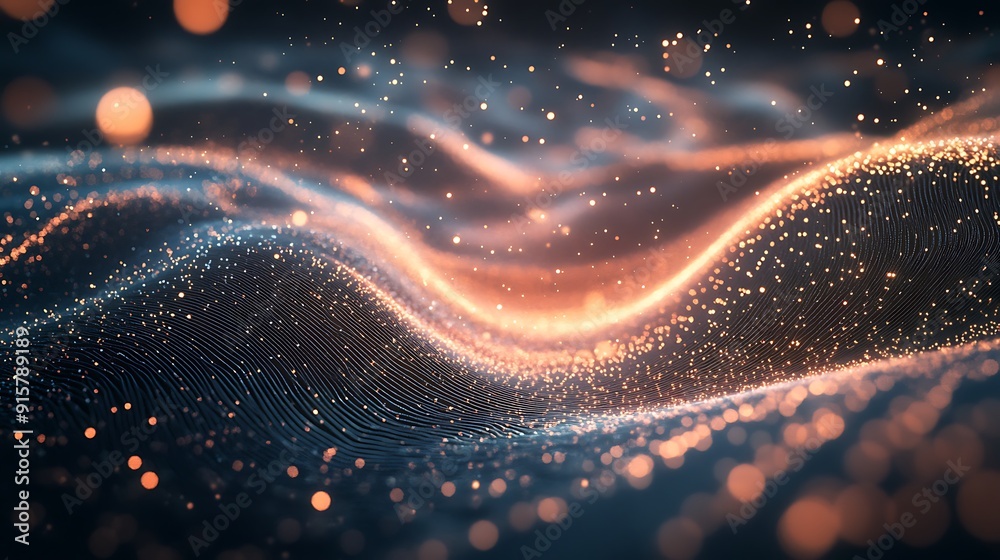 Abstract Wavy Surface with Golden Lights and Bokeh Abstract Wavy Surface with Golden Lights and Bokeh