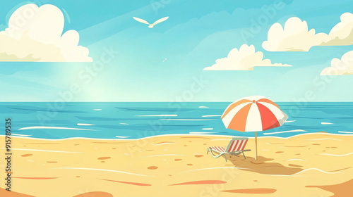 Cartoon simple beach background in summer