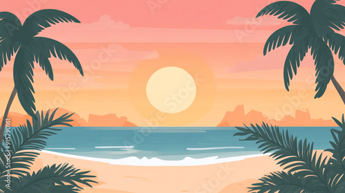 Cartoon simple beach background in summer