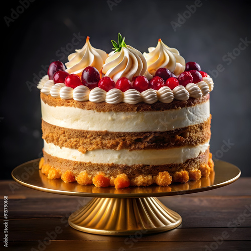 strawberry cake high definition on ight black background