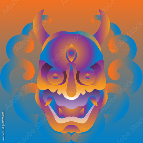 Vivid Asian Demon Mask Illustration photo