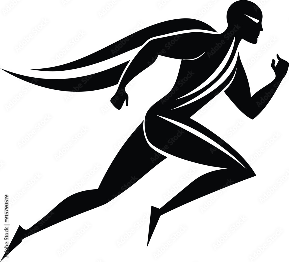 Silhouette vector logo of an athletic runner in motion, simple shapes and lines, white background Silhouette vector logo of an athletic runner in motion, simple shapes and lines, white background