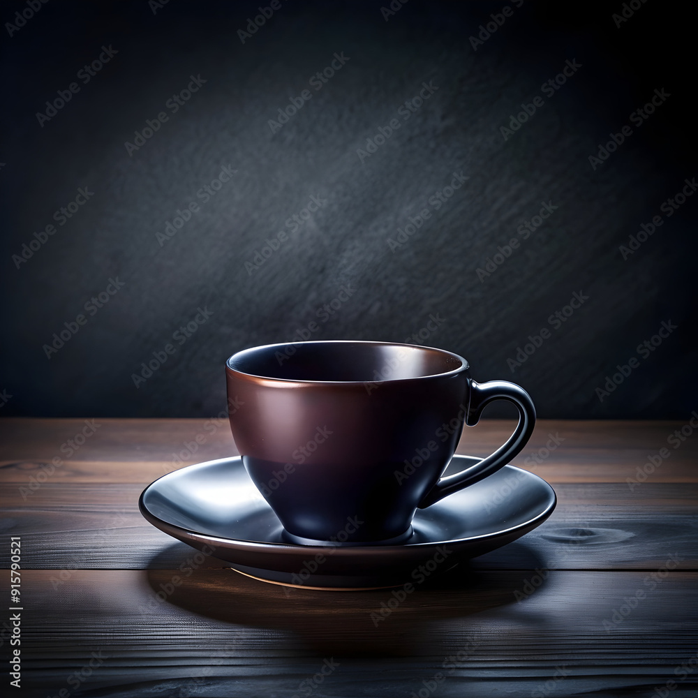 Obraz premium bottom view black cup and saucer on dark table