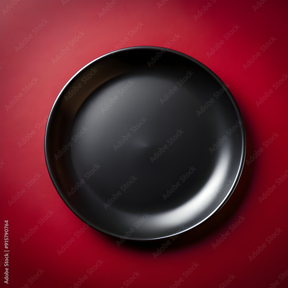 top view black oval plate on dark red background top view black oval plate on dark red background