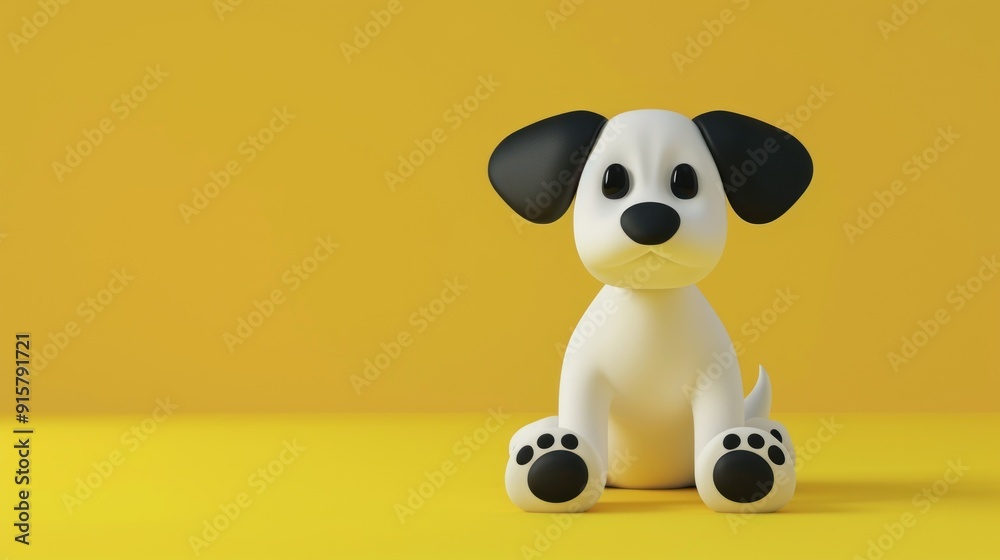Naklejka premium Cute Cartoon Dog on Yellow Background