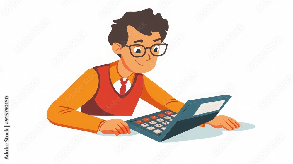 Smiling Man Using a Calculator: Business, Education, and Finance Smiling Man Using a Calculator: Business, Education, and Finance