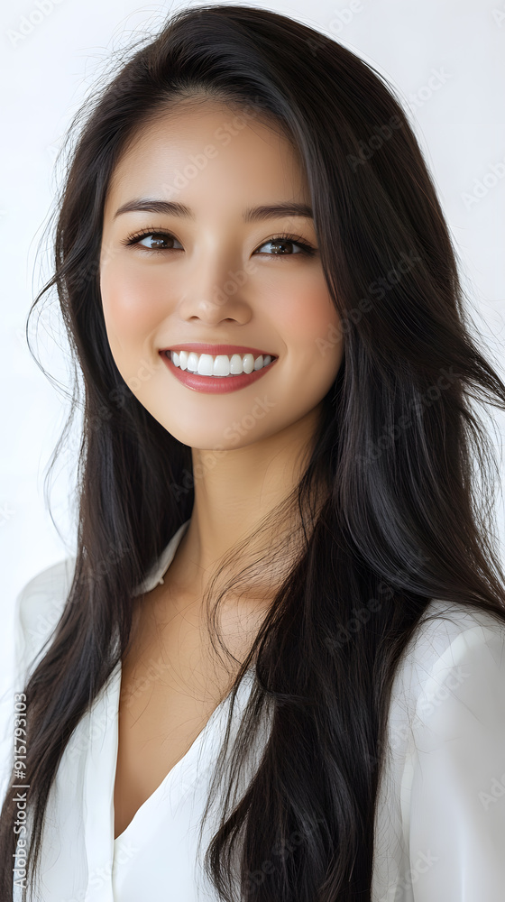 Beautiful young asian woman with clean fresh skin on white background. Face care, Facial treatment concept
